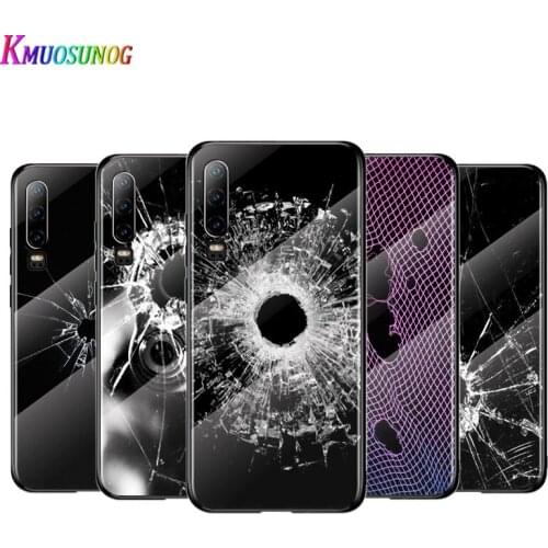 Trend Art Bullet Hole For Huawei P40 P30 P20 P10 Pro Plus Lite 5G 2019 Tempered Glass Cover Shell Luxury Phone Case