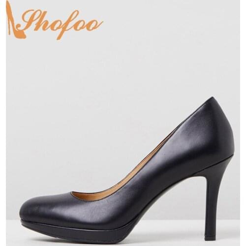 Black High Stilettos Round Toe Platform Pumps Woman Thin Heels Large Size 11 14 For Office Ladies Footwear Dress Mature 2021