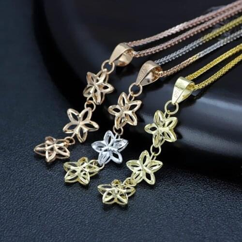 Solid AU750 Gold Hollow Flower Pendant Women Necklace Pendant