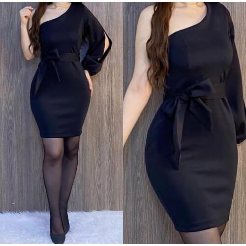 Vintage Sheath Short Satin Black Prom Dresses One Shoulder Pleated Robe De Soiree Knee Length Formal Party Gown