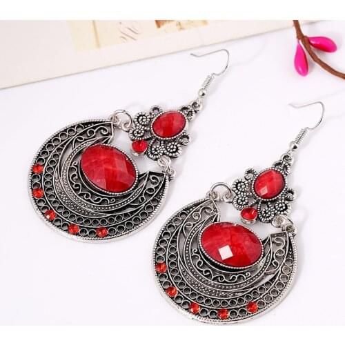 Vintage Long Women Drop Earrings Bohemian Ethnic Geometric Hollow Colorful Rhinestone Earrings Jewelry Trend Femme Accessories
