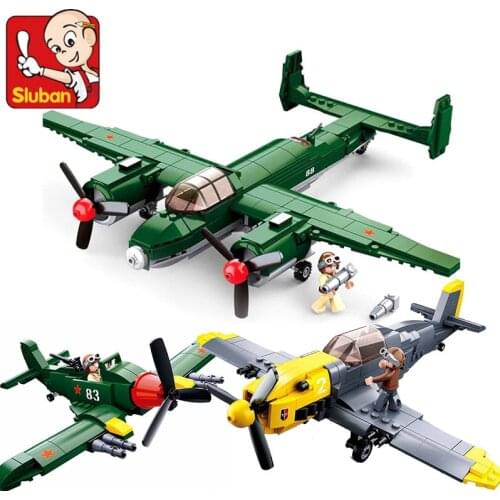 Military WW2 Army Air Forces BF-109 Fighter Soviet Union TU-2 Bomber Plane Model Bricks Building Blocks Educational Kids Toys