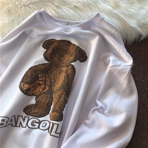 Womens Sweatshirt Vintage Bear Line Oversized Sweatshirt Casual Harajuku Loose Hoodies Women Korean Fashion O-Neck Pullovers