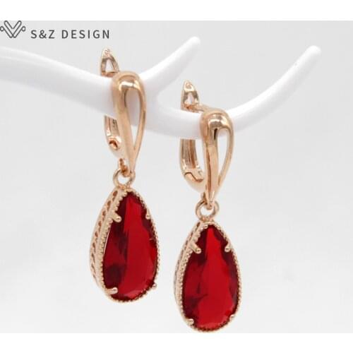 S&Z 2019 New Long 585 Rose Gold Color Water Drop Zircon Earrings Korean For Women Fashion Jewelry