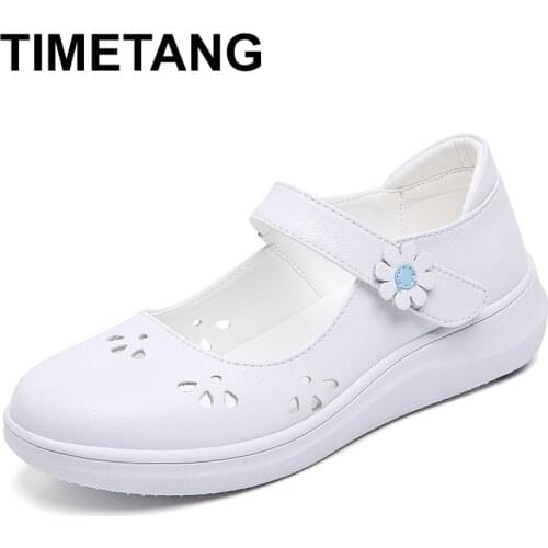 TIMETANG Ladies slip on lolita Shoes Leather Mary Janes Nurse Shoes Woman White Flats kawaii Designer Spring Summer zapatillas