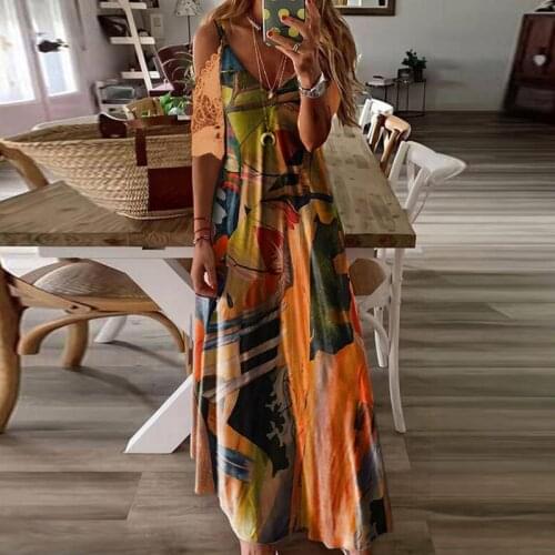 Lady Sexy V Neck Boho Long Dress 2021 Elegant Short Sleeve Party Dress Casual Women Floral Print Loose Beach Maxi Dress Vestidos