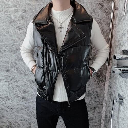 Winter 2020 Cotton Vest Black Padded Sleeveless Jackets Bright Color Vest Fashionable Patent Streetwear Trendy Coats Reflective