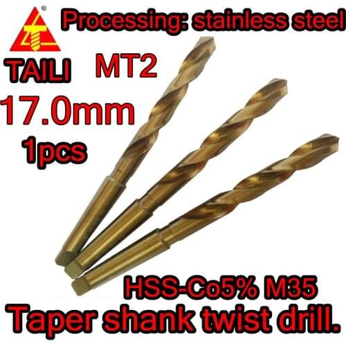 17.0mm*123L*222mm-MT2 HSS-Co5% M35 Taper shank cobalt twist drill. Processing: stainless steel Free shipping