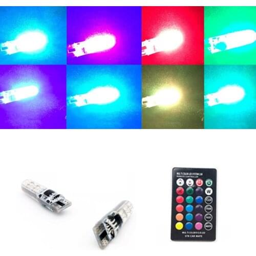 2PCS RGB Car Dome Reading Light T10 W5W Led 194 168 W5W 5050 SMD Automobiles Wedge Lamp RGB LED Bulb With Remote Controller