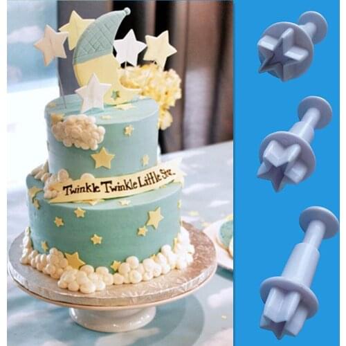 3Pcs/Set Little Star Flower Plunger Fondant Decorating Biscuit Cookies Cutter Mold Sugarcraft Diy Mold Cake Decorating Tools