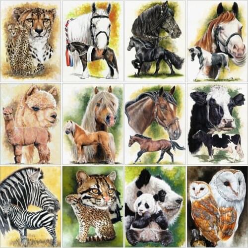 AZQSD Diamond Embroidery Cat Tiger Eagle Horse Mosaic Rhinestones 5D Diamond Painting Animal Cross Stitch Handmade Home Decor