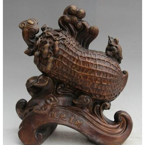FREE SHIPPING 13" Chinese Bronze Ru Yi Golden Toad Wealth groundnut Earthnut Peanut Statue 32CM