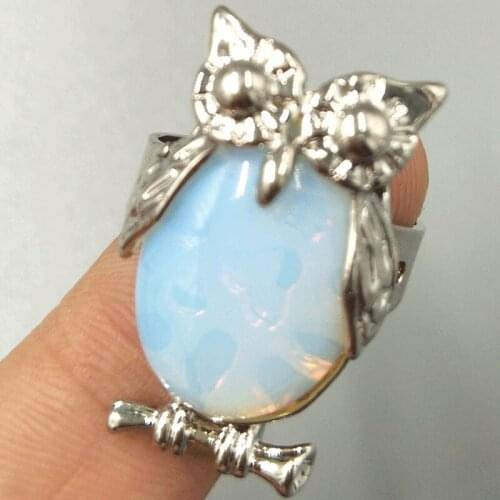 Free Shipping Women Fashion Jewelry Opal Opalite Owl Women Men Bead Ring 6.5~12" US Adjust C5267