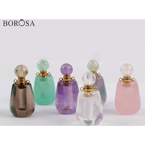 BOROSA 3Pcs Healing Stones Perfume Bottle Connectors Amethysts Fluorite Essential Oil Bottle Pendants For Women Necklace WX1192