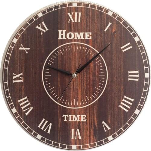 Wooden Silent Quartz Circle Dark Brown Wood Pattern Wall Clock 30x30cm Modern Design