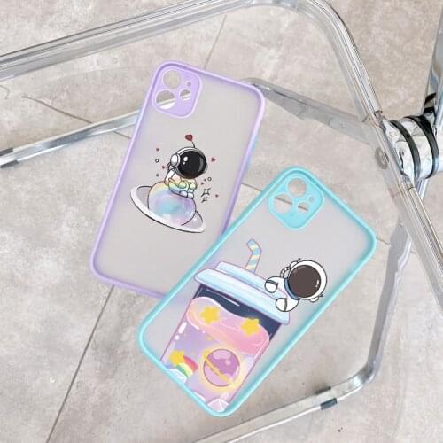 Cute Cartoon Astronaut Space Phone Case For iPhone 12 11 Pro MAX 6s 7 8 Plus SE2020 XS MAX XR X Hard Matte Shockproof Back Cover
