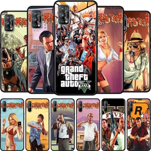 Black Soft Case For Realme 6 7 Pro C3 5 8 XT GT Neo X50 C15 C11 C21 C25 7i Luxury Shockproof Phone Cover Game GTA V 5 Shell Capa