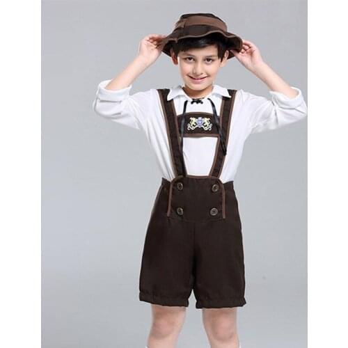 Childrens Day Boys' Costumes German Beer Carnival Oktoberfest Bayern Kids Halloween Clothing Suit Top Tees Shorts Hat Festival