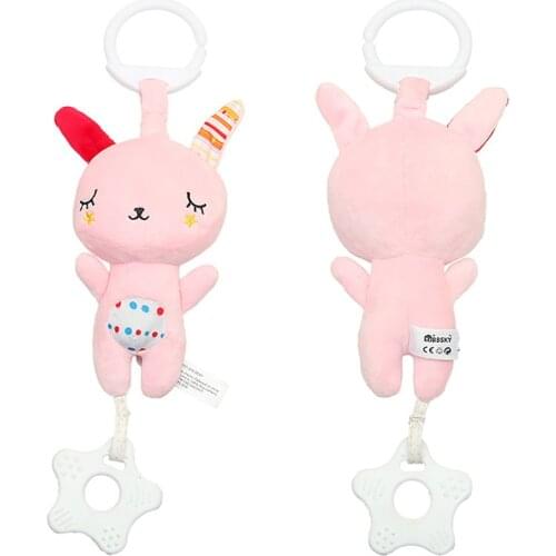 Baby Multi-function Bear Rabbit Teether Pendant Plush Sound Music Toys Cute Cartoon Animals Doll Stroller Hanging Doll Toy Gift