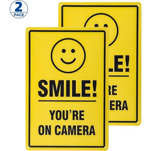DL--(2 Pack) Smile You're On Camera Video Surveillance Sign -Indoor or Outdoor Use for Home Business CCTV Security Camera