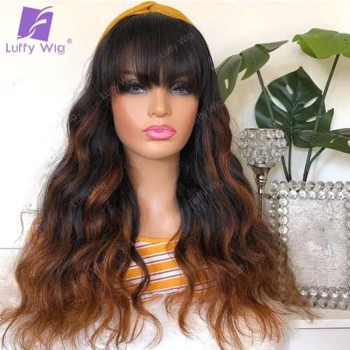 Highlight Wig Human Hair With Bangs Brazilian Remy Hair Machine Made Scalp Top Wigs Glueless 200 Density For Black Women Luffy