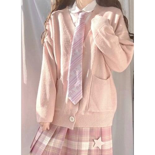 Heliar Women Harajuku Knitted Cardigans Button Up Jumpers Preppy Japan Style Autumn Casual Knitted V-Neck Cardigans For Women