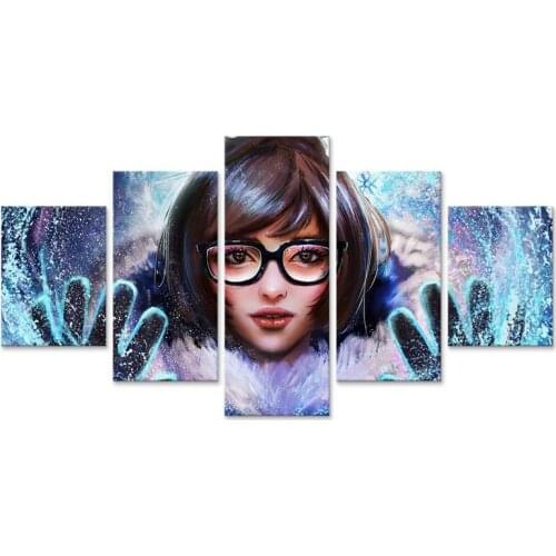 Game Mei Overwatchs Wall Art Canvas Painting Picture Print 5 Panel Home Decoration Poster For Living Room Modular