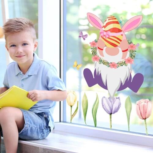 KAKUDER 2PCS cartoon garland doll pattern Window Sticker adhesive paste decoration Happy Easter Children room Wall Stickers 2021