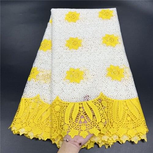 White african guipure cord lace stones net fabric 5 yards top brode african cord lace fabric for party dress SL1131