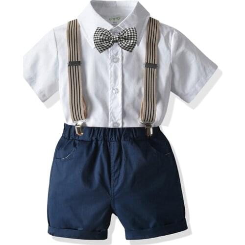 2021 Summer Clothing for Boys Set Kids Outfit Toddler White Shirt + Navy Shorts Cotton 1 2 3 4 5 6 7 Years Children Costume