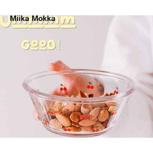 Cute Fruit Salad Bowl Transparent Glass Tableware 900ml Large Capacity Cartoon Cute Cherry Soup Dessert Snack Foods Bowl