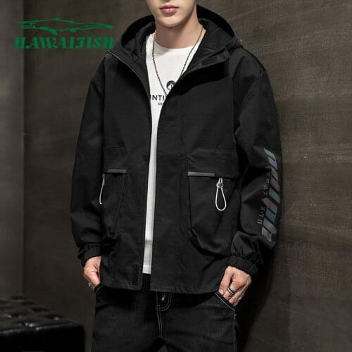Hawaifish brand Mens Hooded Jacket Casual Loose Fashion Handsome hot sale windbreaker black and blue color casaco masculino