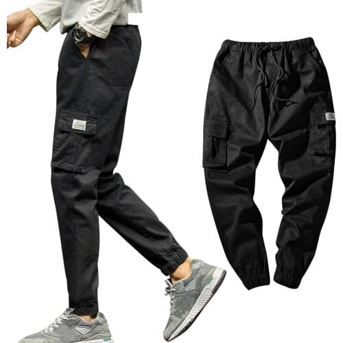 Men Fashion Casual Pants Men Side Pockets Pants Men Casual Wear-resistant Large Size Ankle-tied Drawstring Cotton Pants Trousers