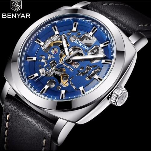 BENYAR 2020 New Top Fashion Men Watch Luxury Brand Leather Creative Watch Automatic Mechanical Male Wristwatch Relogio Masculino