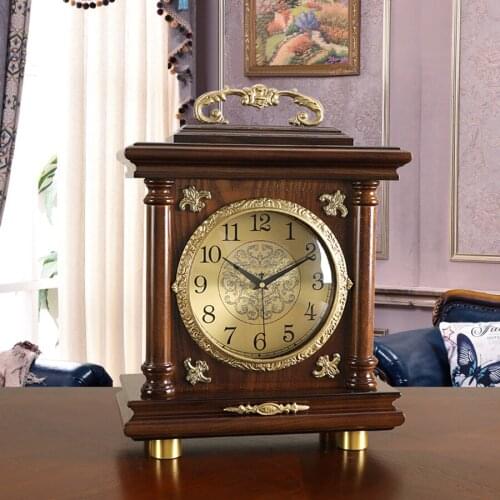 New Luxury Solid Wood Table Clock Vintage Living Room Brass Silent Retro Clocks Home Decoration Bedroom Desktop Desk Clock Gift