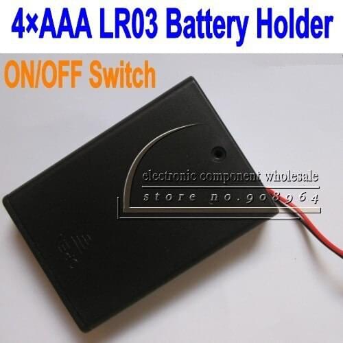 Wholesale 50pcs/lot 4XAAA 6v 4AAA LR03 Plastic Battery Holder Box Case Base Socket w/Wire with wire Cover/Switch