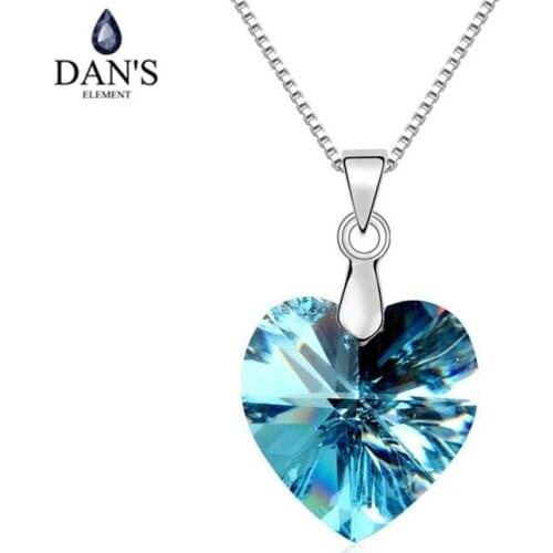 DANS ELEMENT Real Austrian Crystals AAAA Level White Gold Color Heart pendant necklace For Women Fashion jewelry #99350
