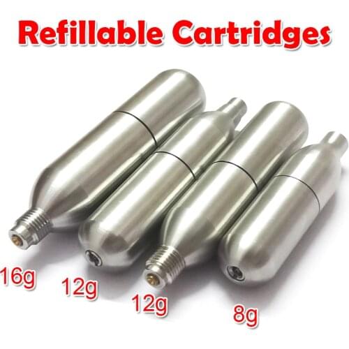 High Quality 304 Stainless Steel Airsoft Refillable 12g 16g 20g CO2 Cartridge Threaded Unthreaded Rechargeable CO2 Gun Cylinder