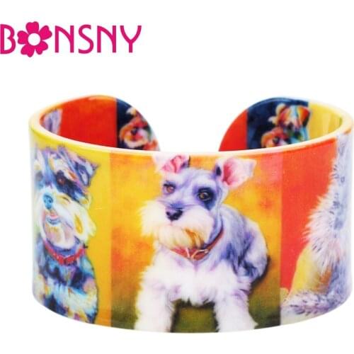 Bonsny Plastic Animal Schnauzer Dog Bangles Bracelets Indian Fashion Craft Jewelry For Women Girl Ladies Statement Decoration