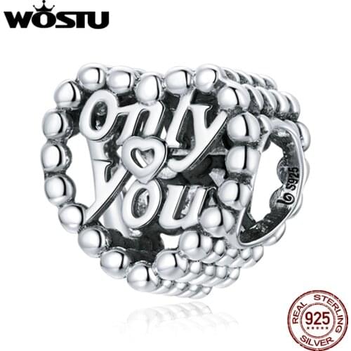 WOSTU 925 Sterling Silver Heart "Only You" Plated Dangle Charms Bead Pendant Fit Original Bracelet Necklace DIY Jewelry CTC497