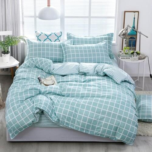 Simple Blue Plaid Adult Kids Comforter Bedding Set Modern Luxury Fashion King Queen Twin Size Bed Linen Duvet Cover Set Gift