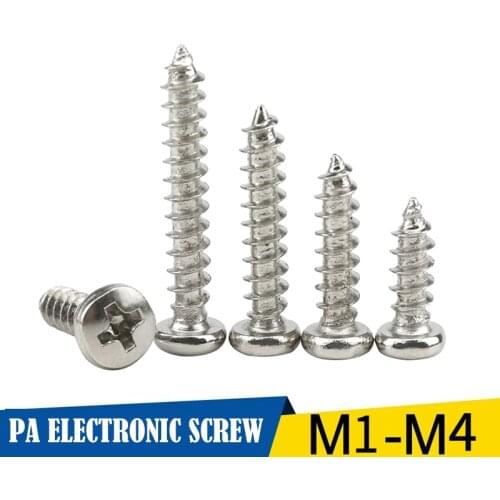 LUCHANG 1000PCS PA Nickeling Philips Self Tapping Micro Screws M1 M1.2 M1.4 M1.7 M2 M3 Computer Screw Small Round Pan Head