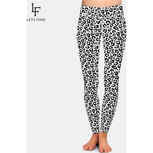 LETSFIND Sexy 3D Black and White Leopard Grain Digital Printing Leggings New High Waist Plus Size Women Elastic Slim Leggings