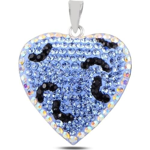 Silver 925 Sterling Heart Crystal Stone Pendant