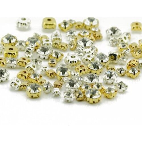 New Shinny 3/4/5/6/7/8/10mm Multi-pack Gold/Silver Glass Claw Rhinestone Sew On Rhinestones For Garment DIY Accessories