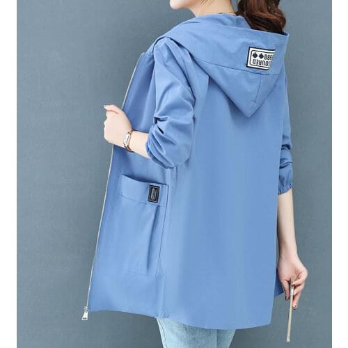 Womens Plus Size Trench Coat 2021 New Mid-length Coat Women Autumn loose Hooded Top Female Long Sleeve Thin Windbreaker 4XLD