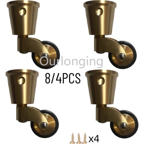 8PCS Vintage Universal Caster Wheels Brass 360 Degree Swivel Wheel Round Cup Furniture Legs Caster Wheels with Screws