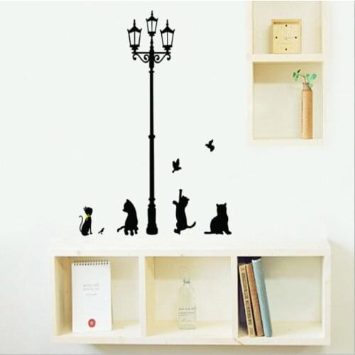 Top Quality Ancient Lamp Cat Bird Wall Sticker&Cat&Bike With Large Love&Cat And Stairs Wall Mural Room Decal Wallpaper