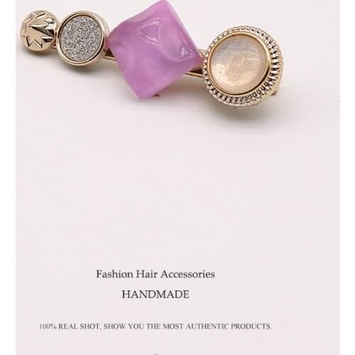 Euhra Gold Color Hair Clip for Women Girls Candy Geometric Plastic Color Barrettes Stick Hairpin Hair Styling Accessories