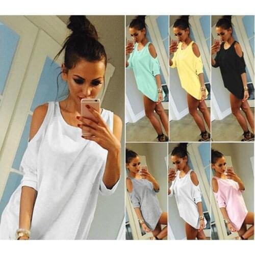 Summer Women T-Shirt O-Neck Solid Color Off Shoulder Sexy Long T Shirt Casual Loose Top Tees Plus Size 5XL